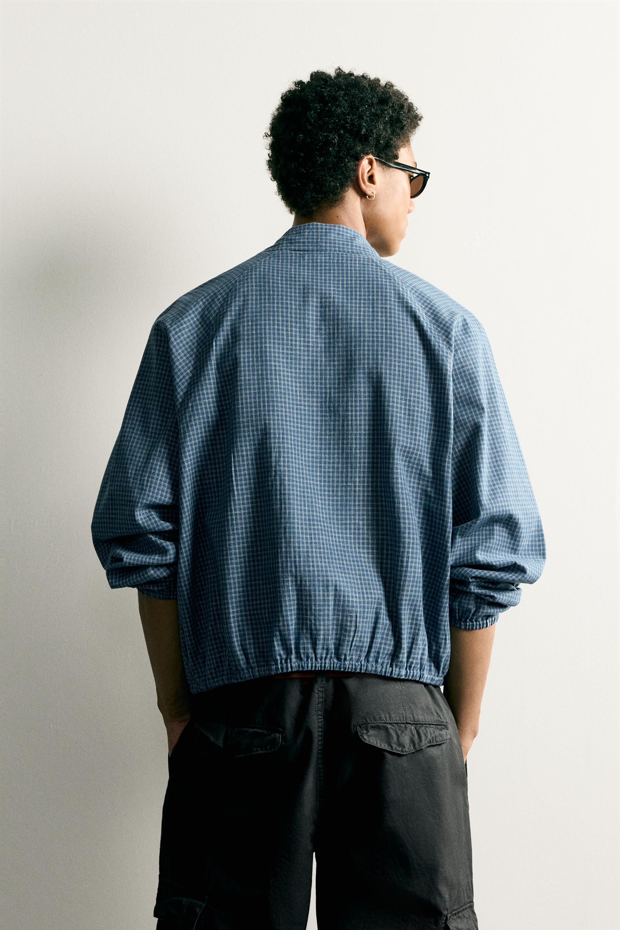 RELAXED FIT PLAID ZIP SHIRT